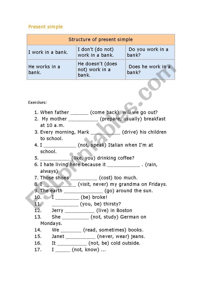 present simple worksheet