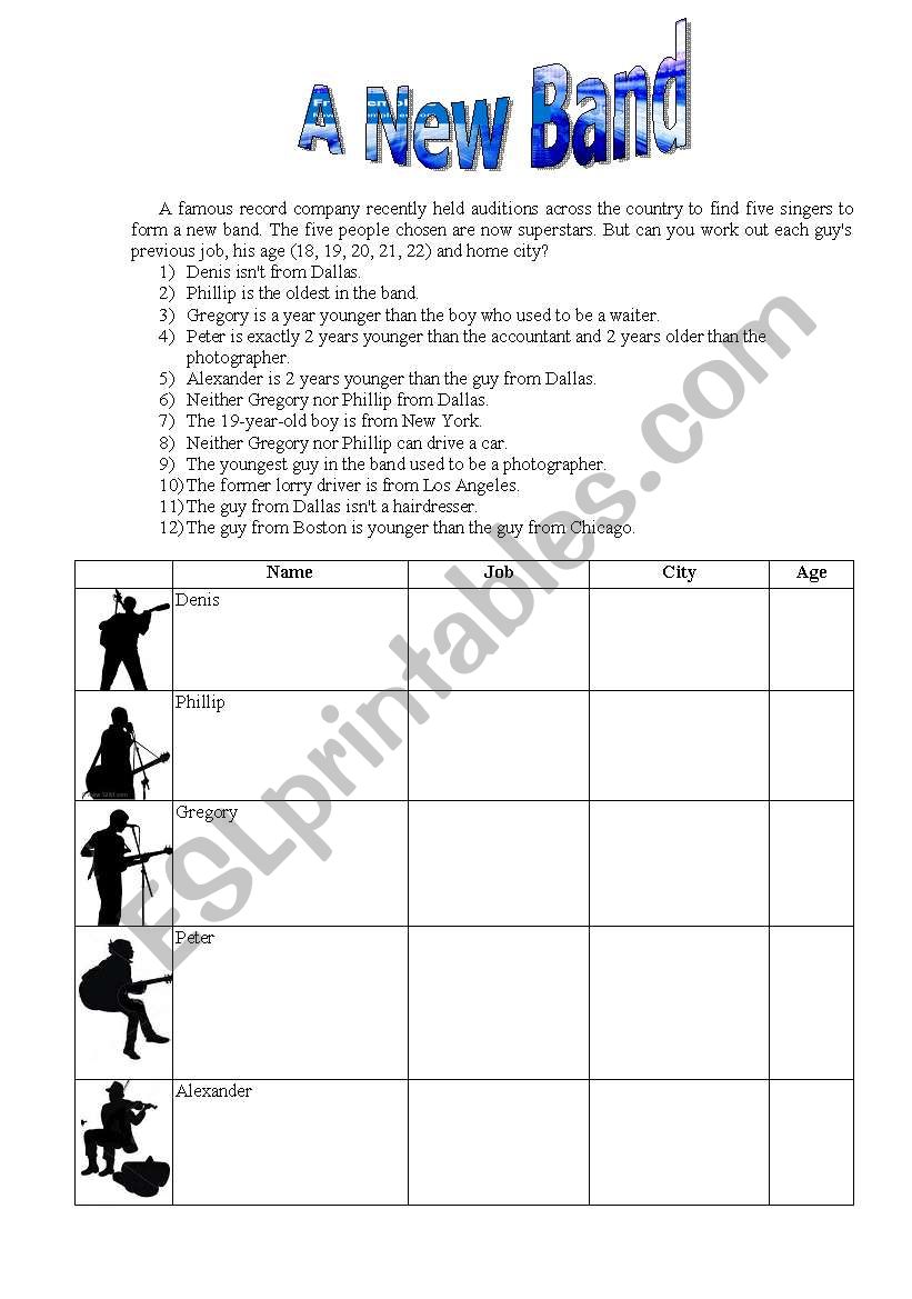 A New Band worksheet