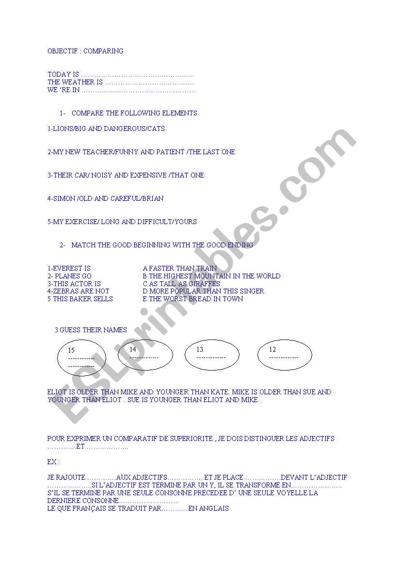 Comparing animals or people  worksheet