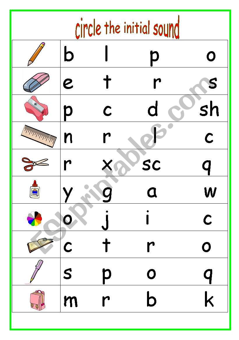 choose the initial sound worksheet