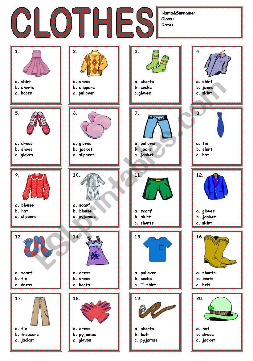 CLOTHES worksheet