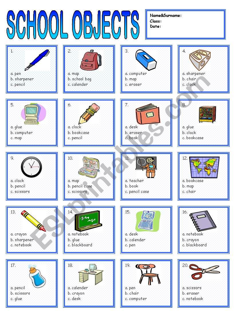 SCHOOL OBJECTS worksheet