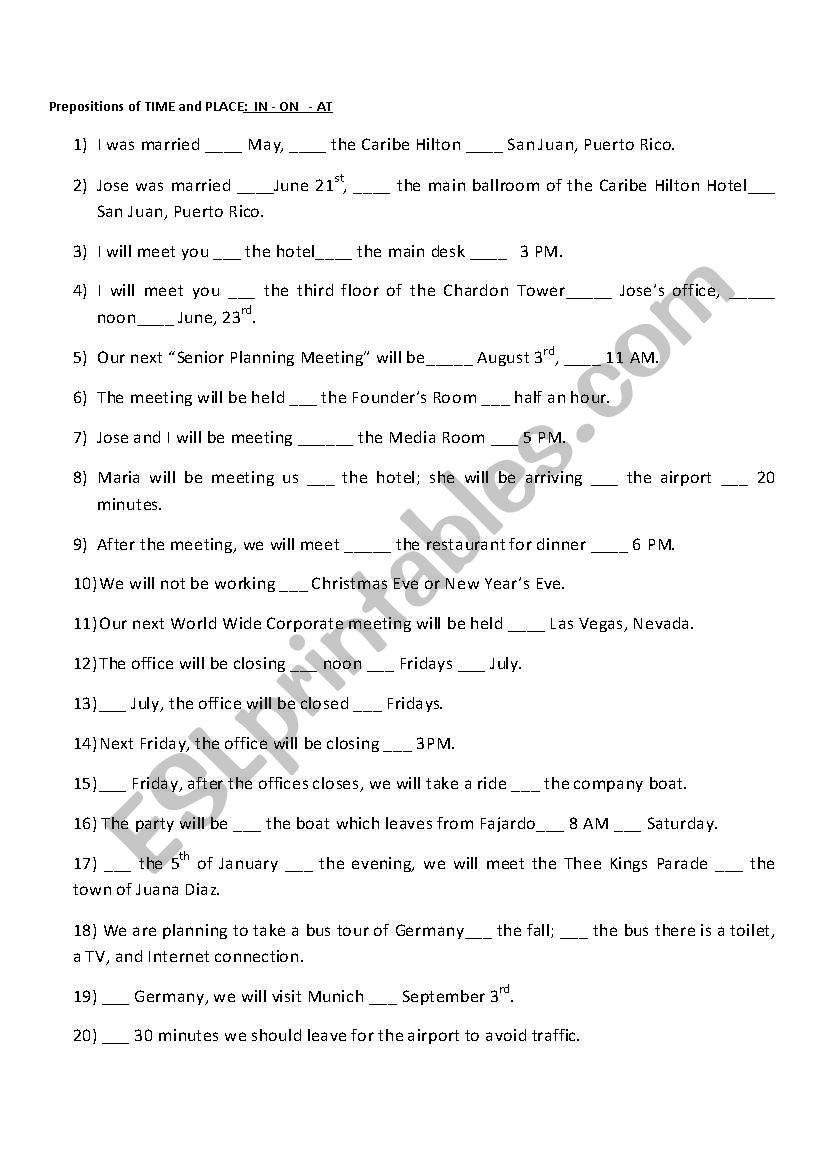 Prepositions: IN-On-AT worksheet