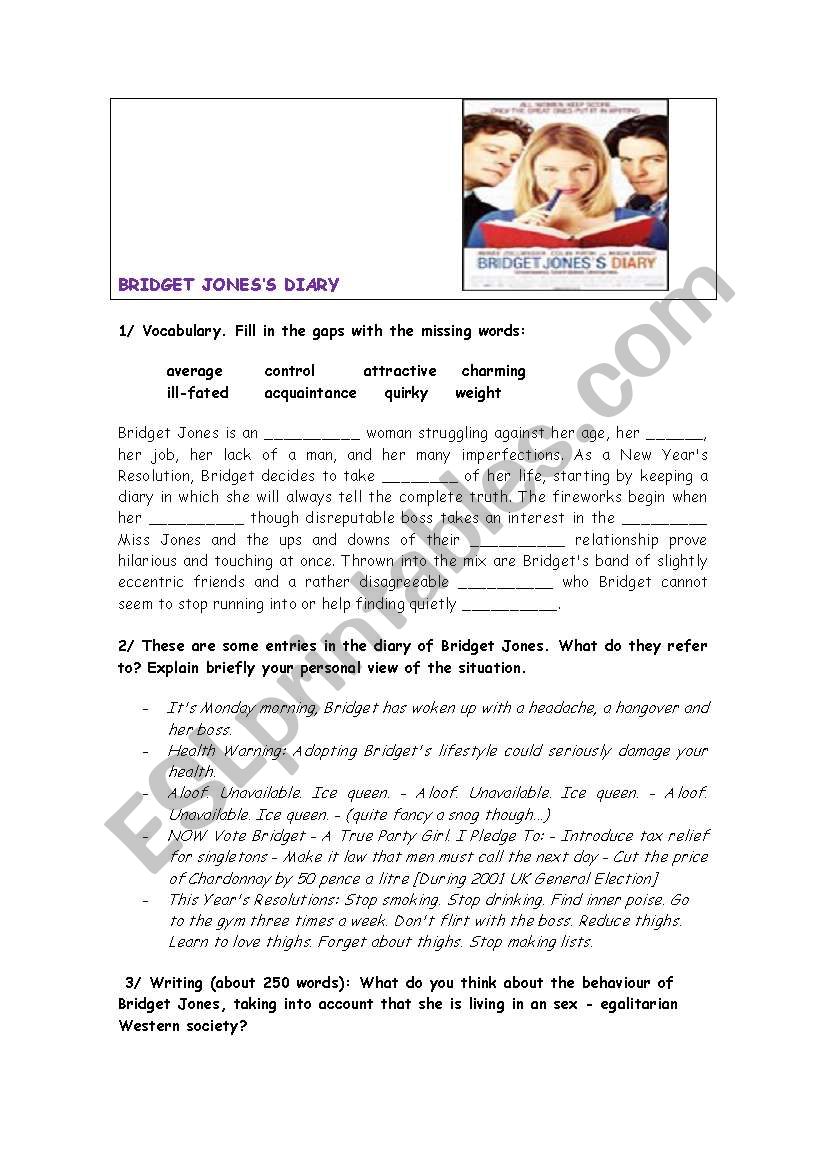 BRIDGET JONESS DIARY worksheet