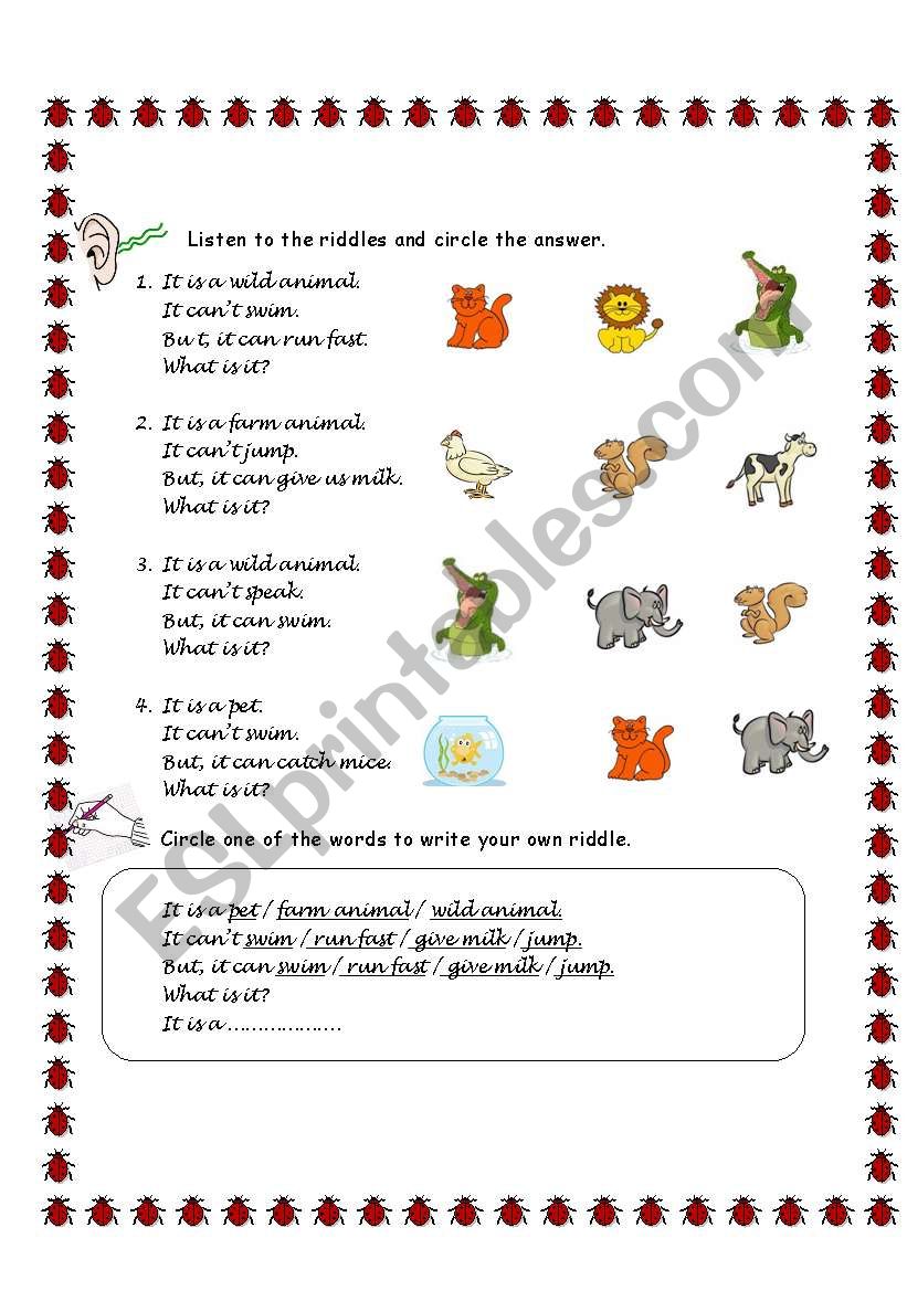 animals riddles - ESL worksheet by asli87