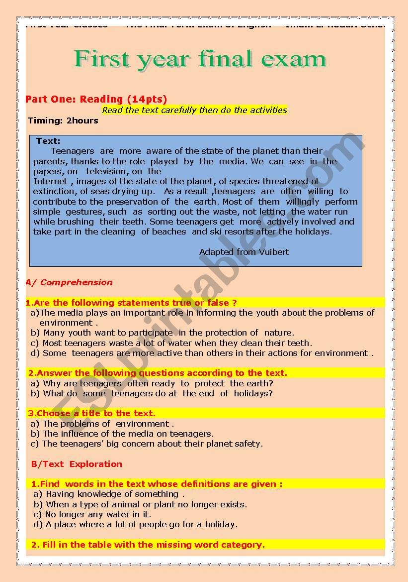 Lets  make our teanagers aware about our planets problems ( final exam)