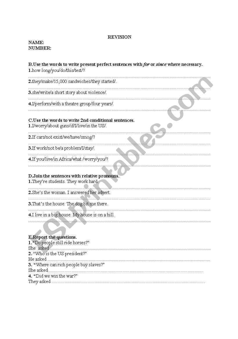 intermediate revison homework worksheet