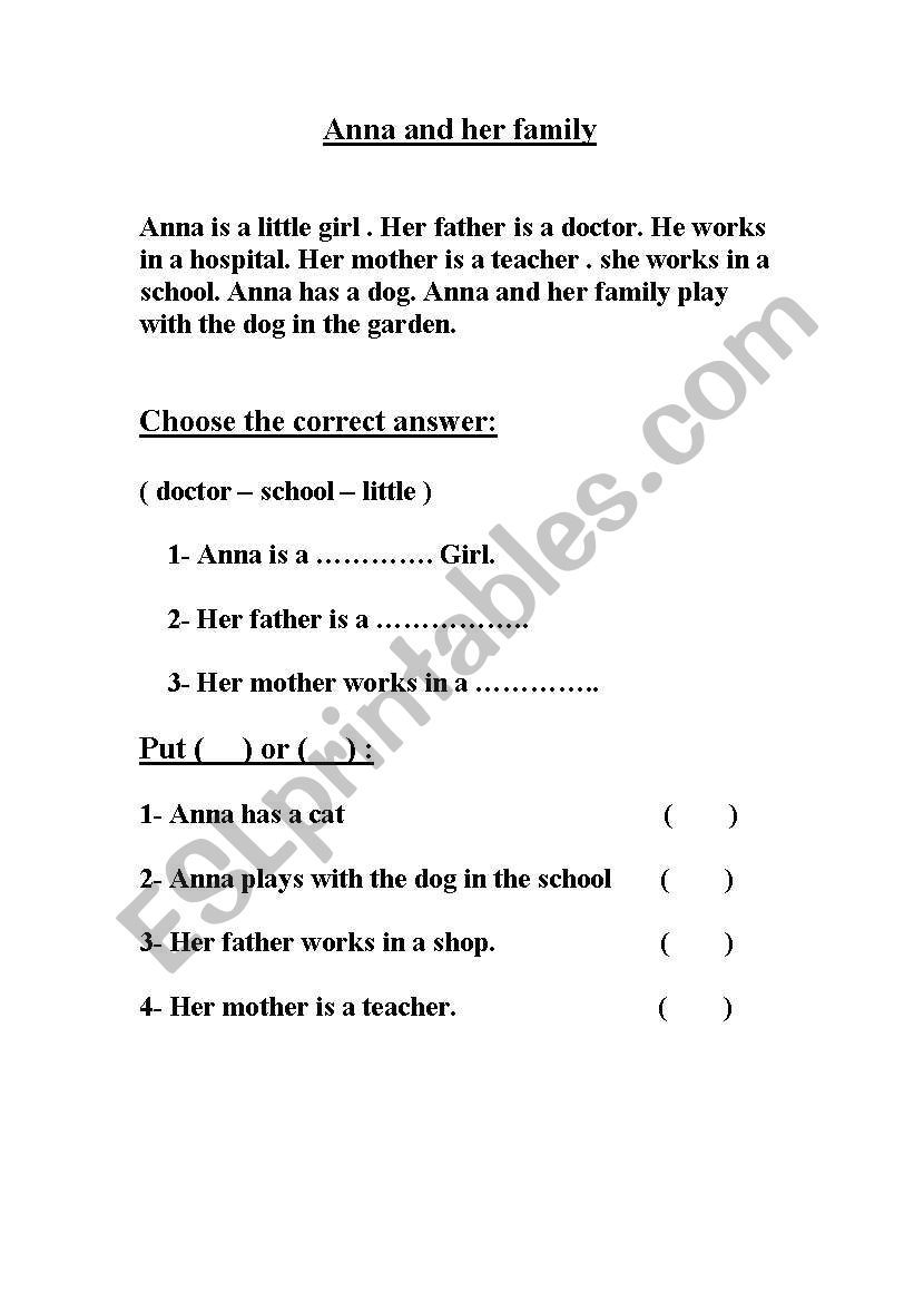 Anna and Her Family worksheet