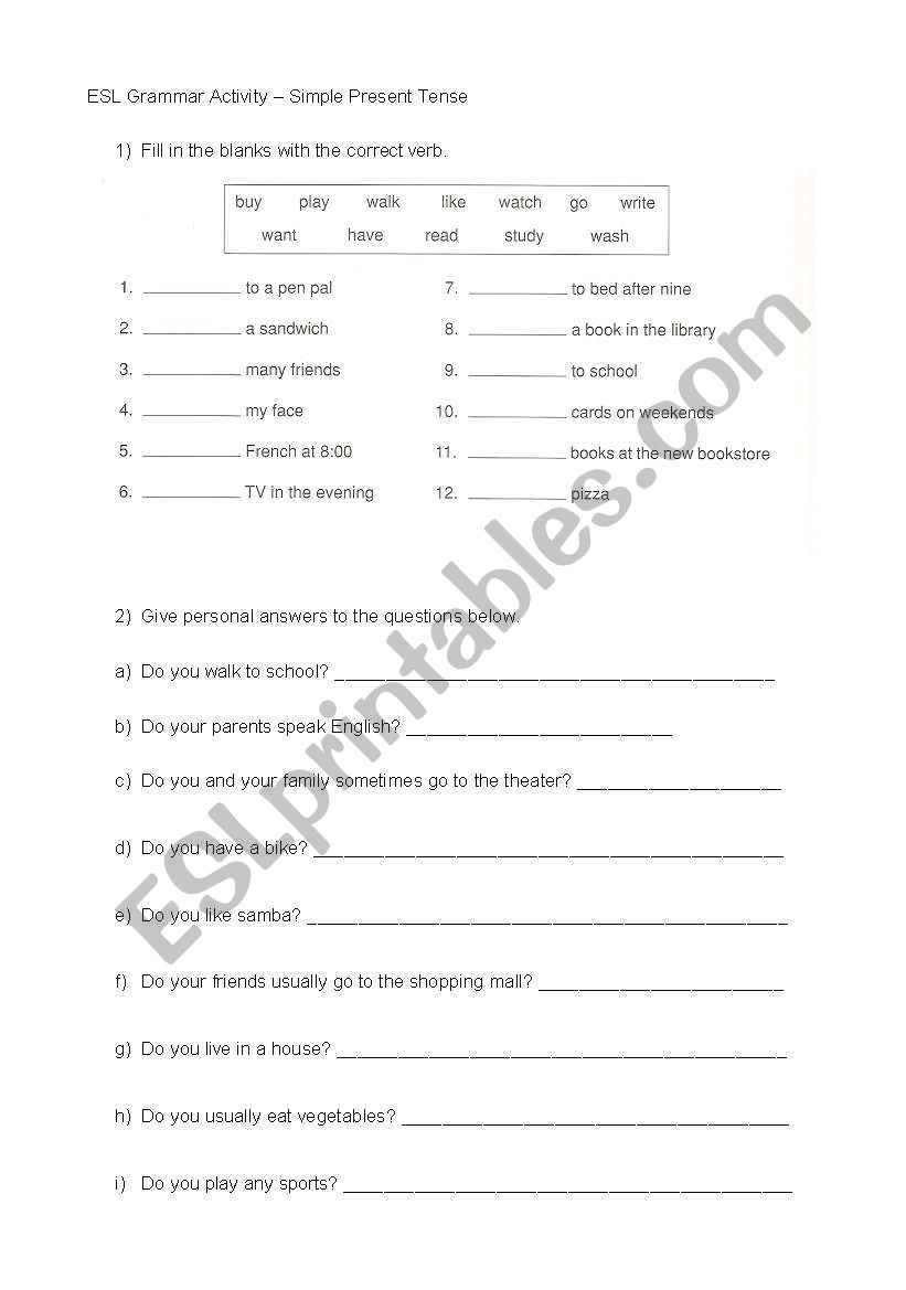Simple Present Tense  -Practice 