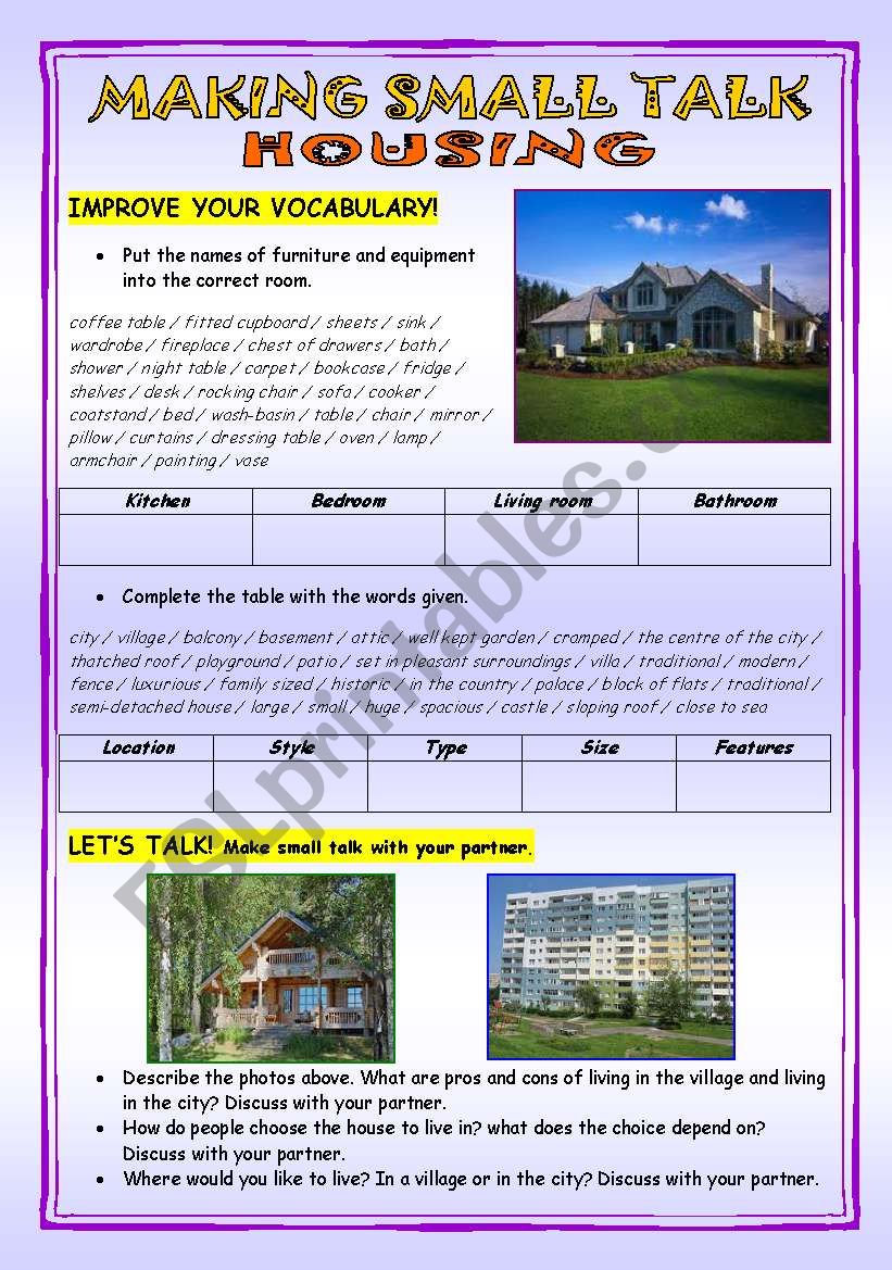 HOUSING - speaking practice worksheet