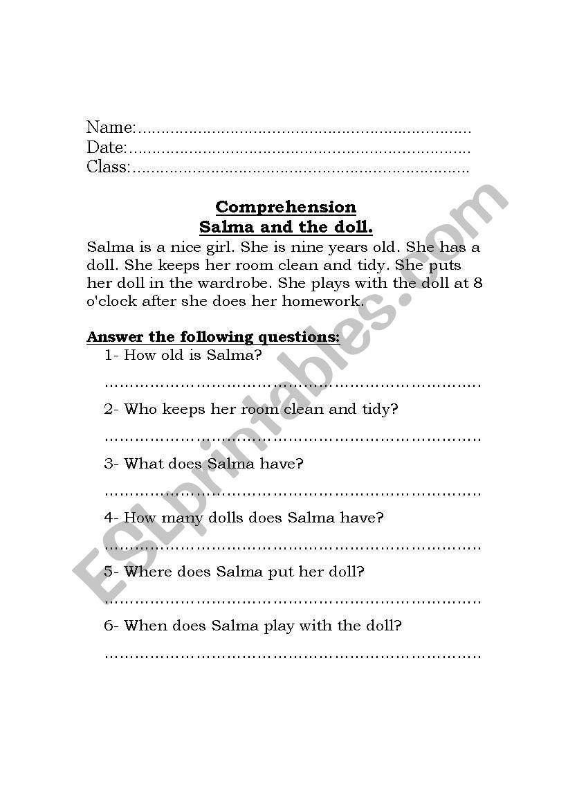 Salma and The Doll worksheet