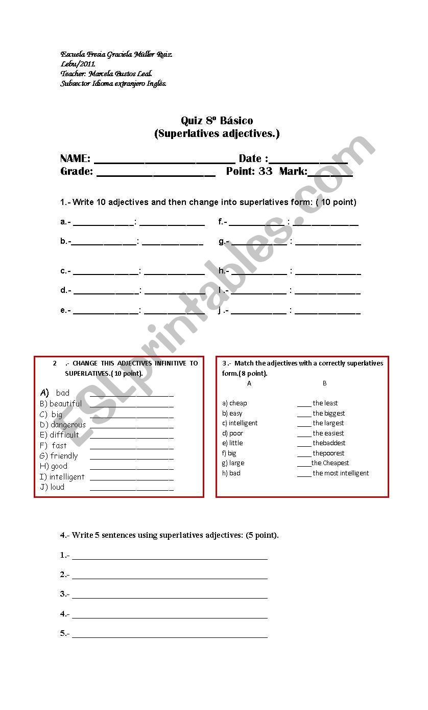 test (superlative) worksheet