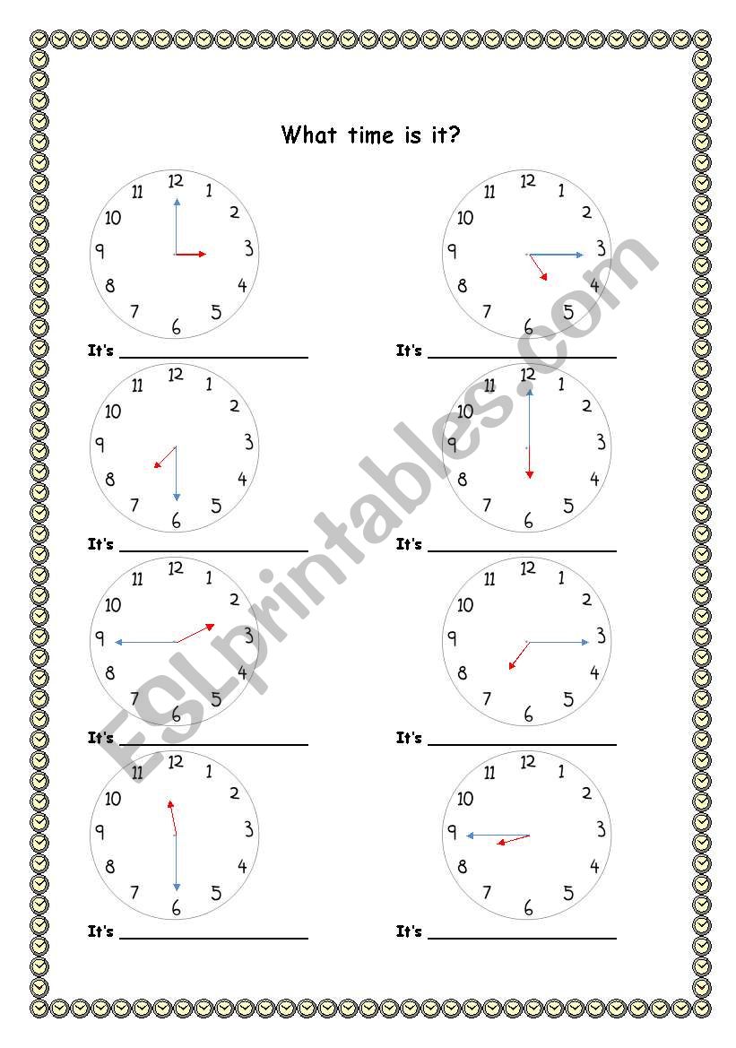 Telling the time, elementary worksheet