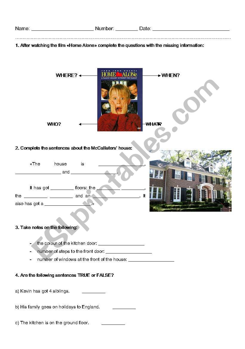 DVD Worksheet - Home Alone worksheet