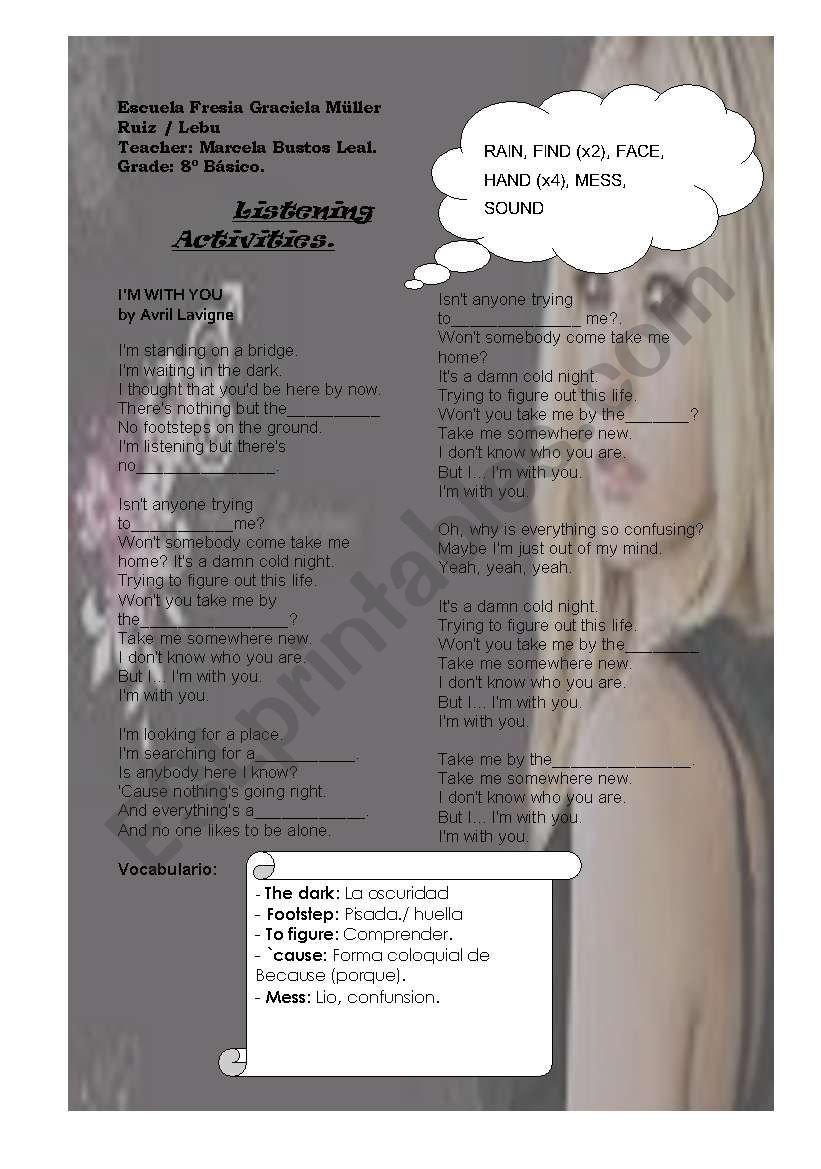 I am with you.... worksheet
