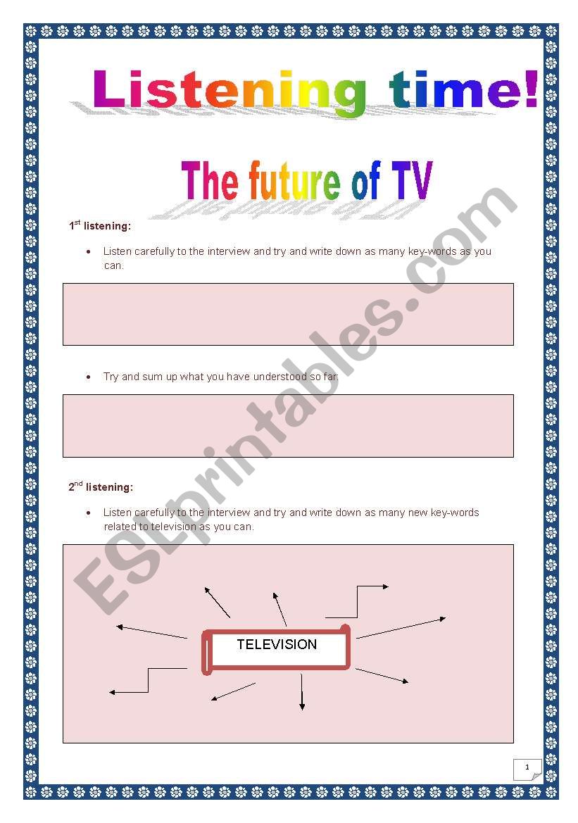 TELEVISION - Listening time!!!!! - Comprehensive project (6 tasks, 4 pages, questions / script / link to audio file)