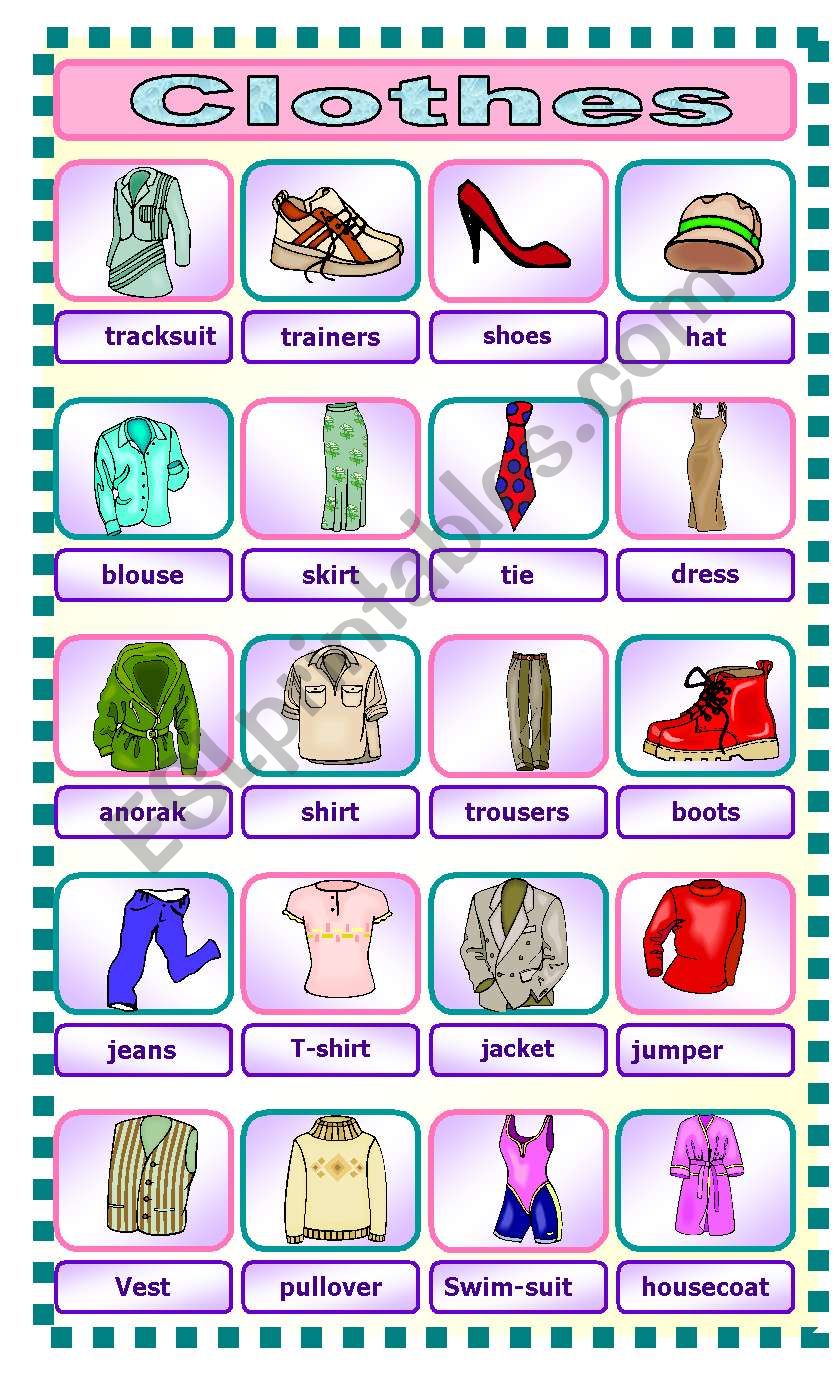 CLOTHES PICTIONARY worksheet