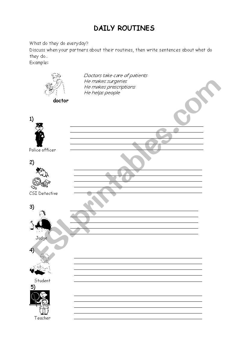 Jobs and routines worksheet