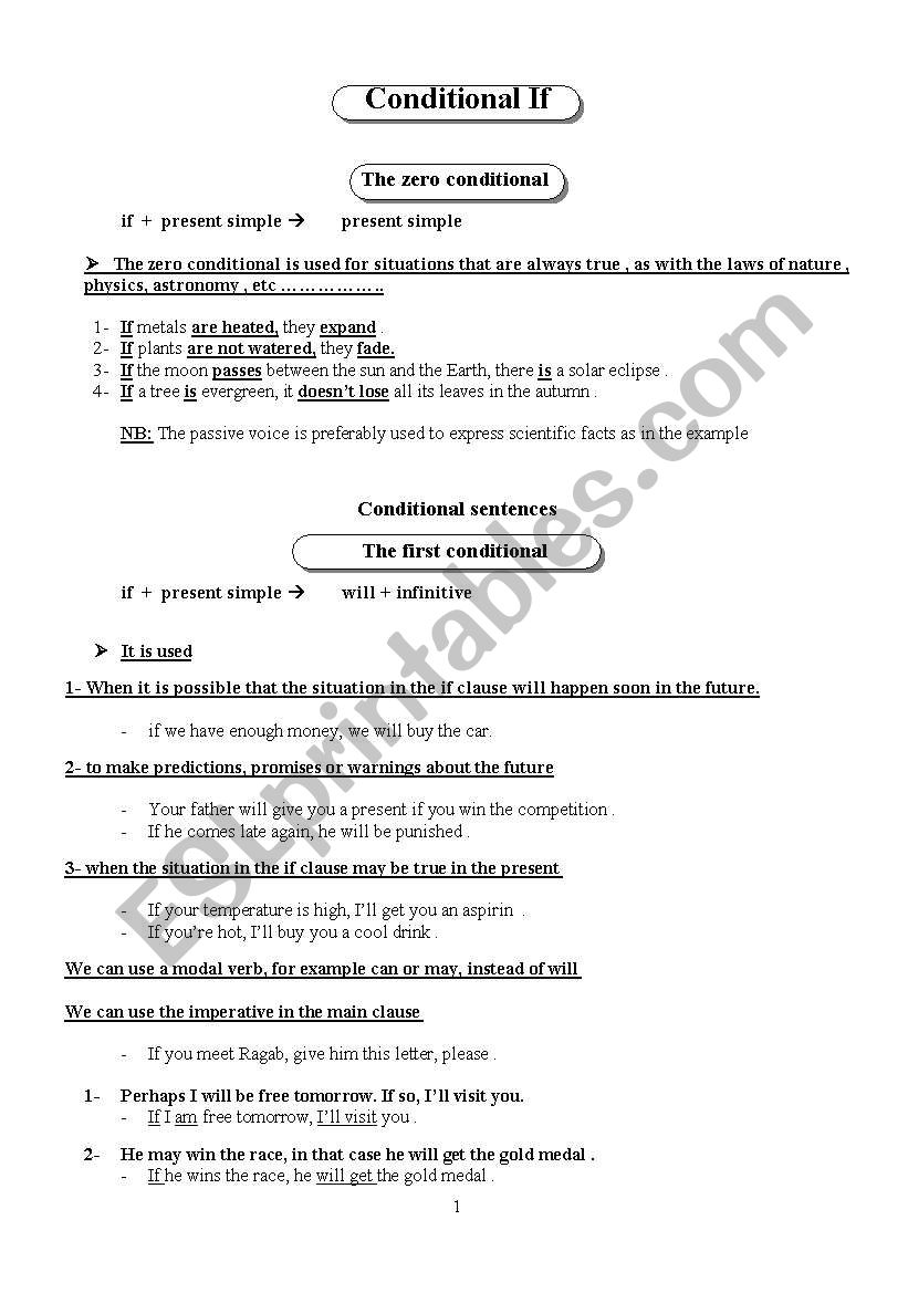 The conditional If worksheet
