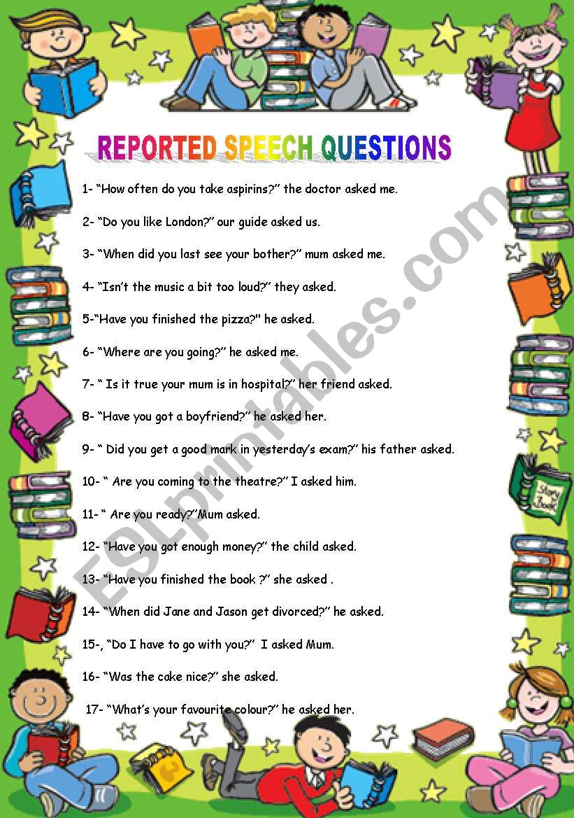 Reported Speech Questions  worksheet