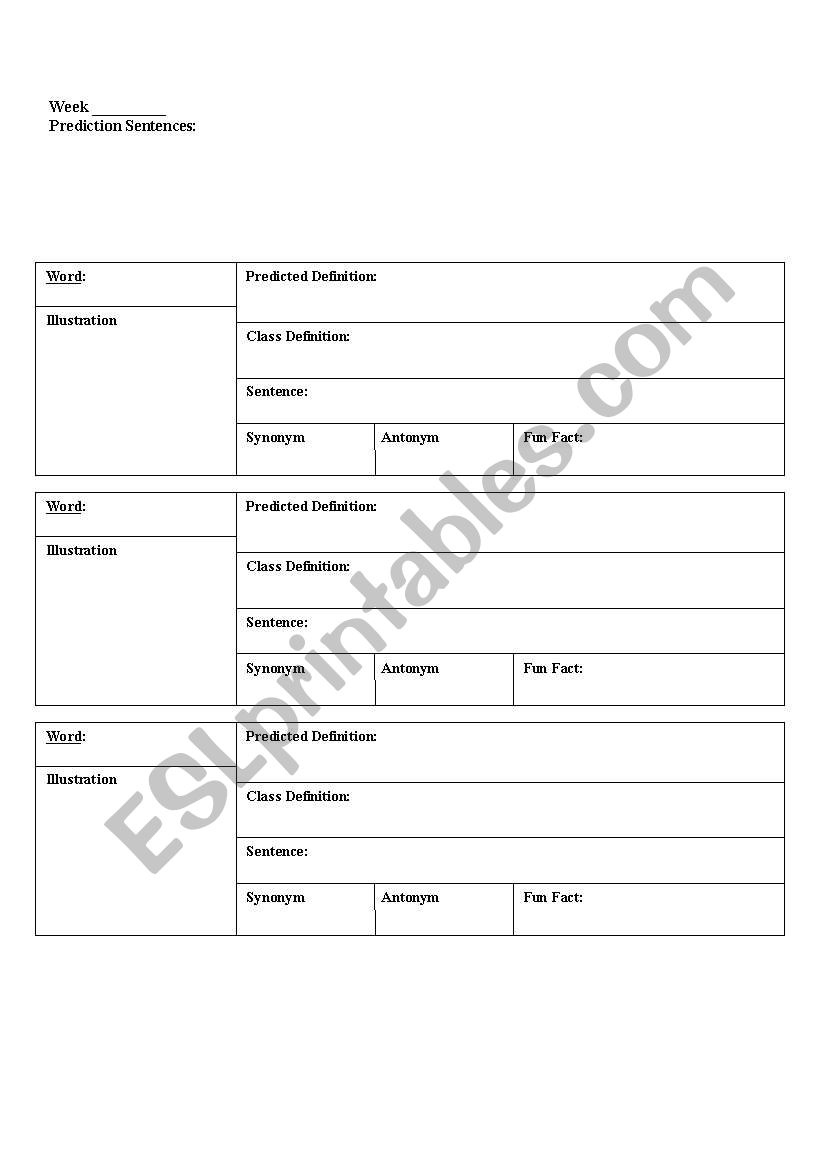 3 Word Vocab Chart worksheet
