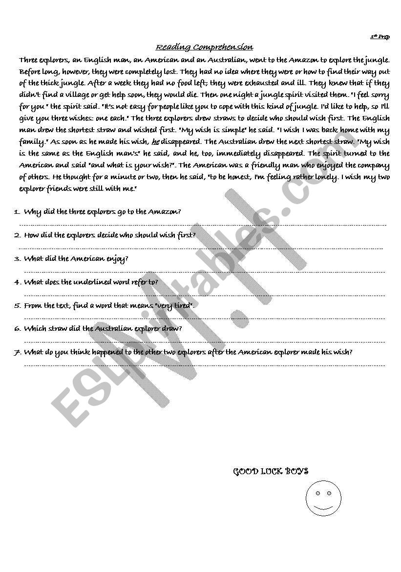 Reading Comprehension worksheet