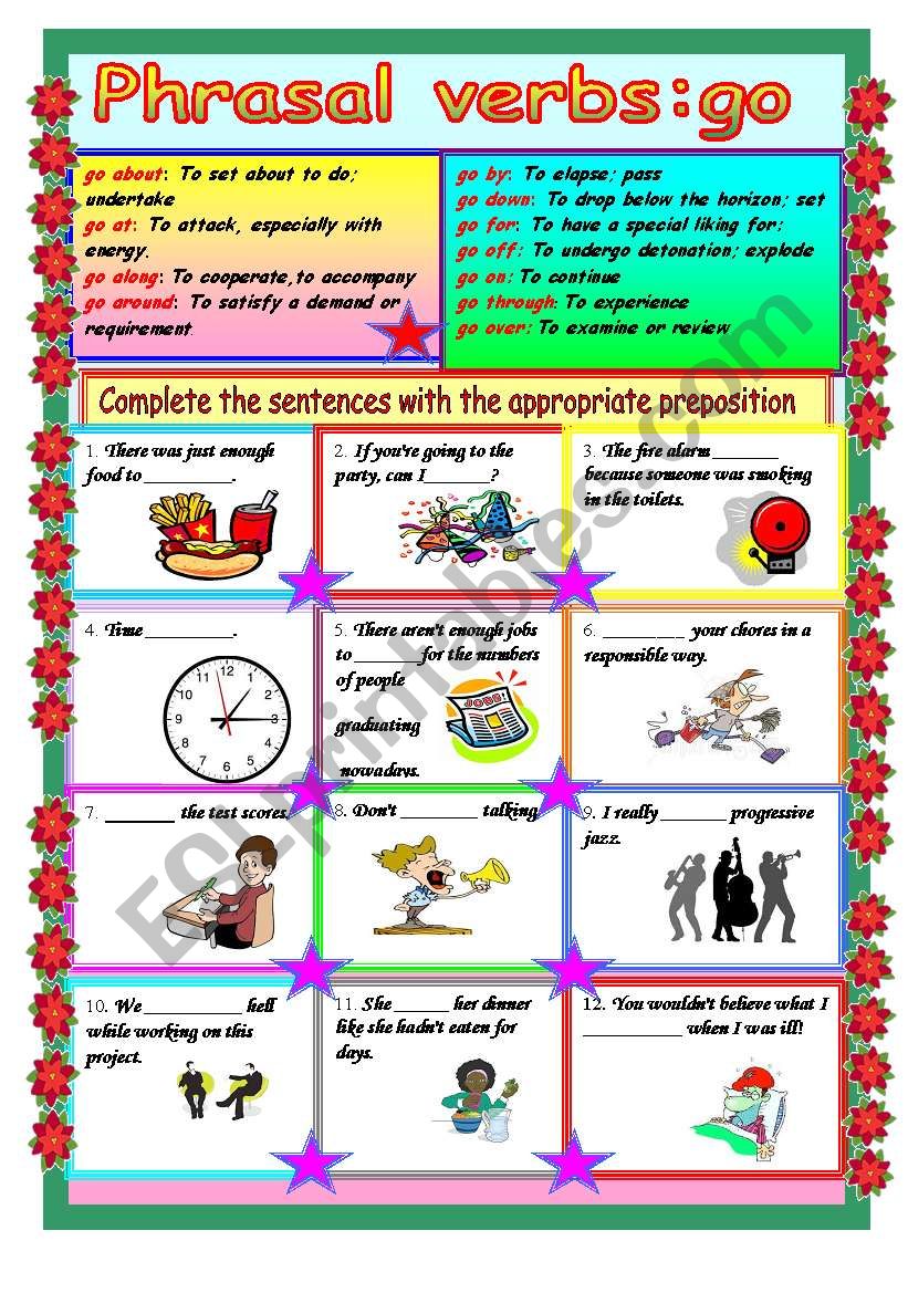 phrasal verbs go esl worksheet by demmieb