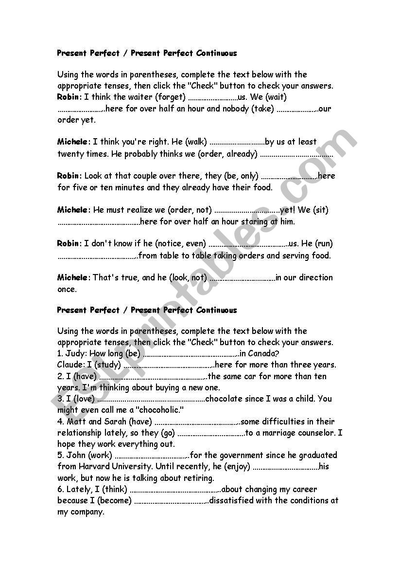 present perfect and present perfect continuous