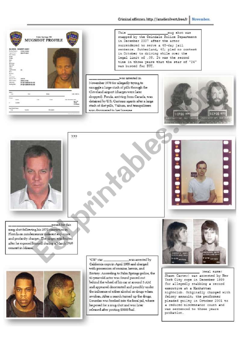 Scandalous! Celebs arrested! worksheet