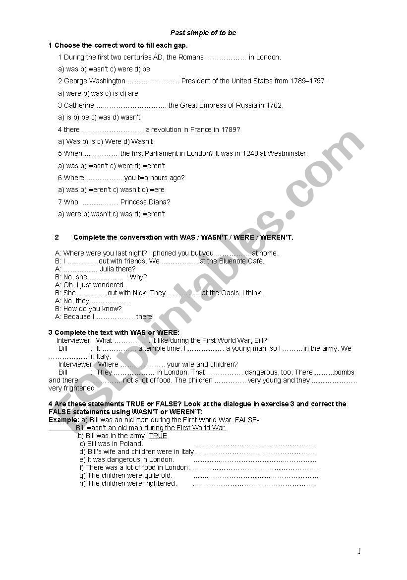 Simple PAst Tense worksheet