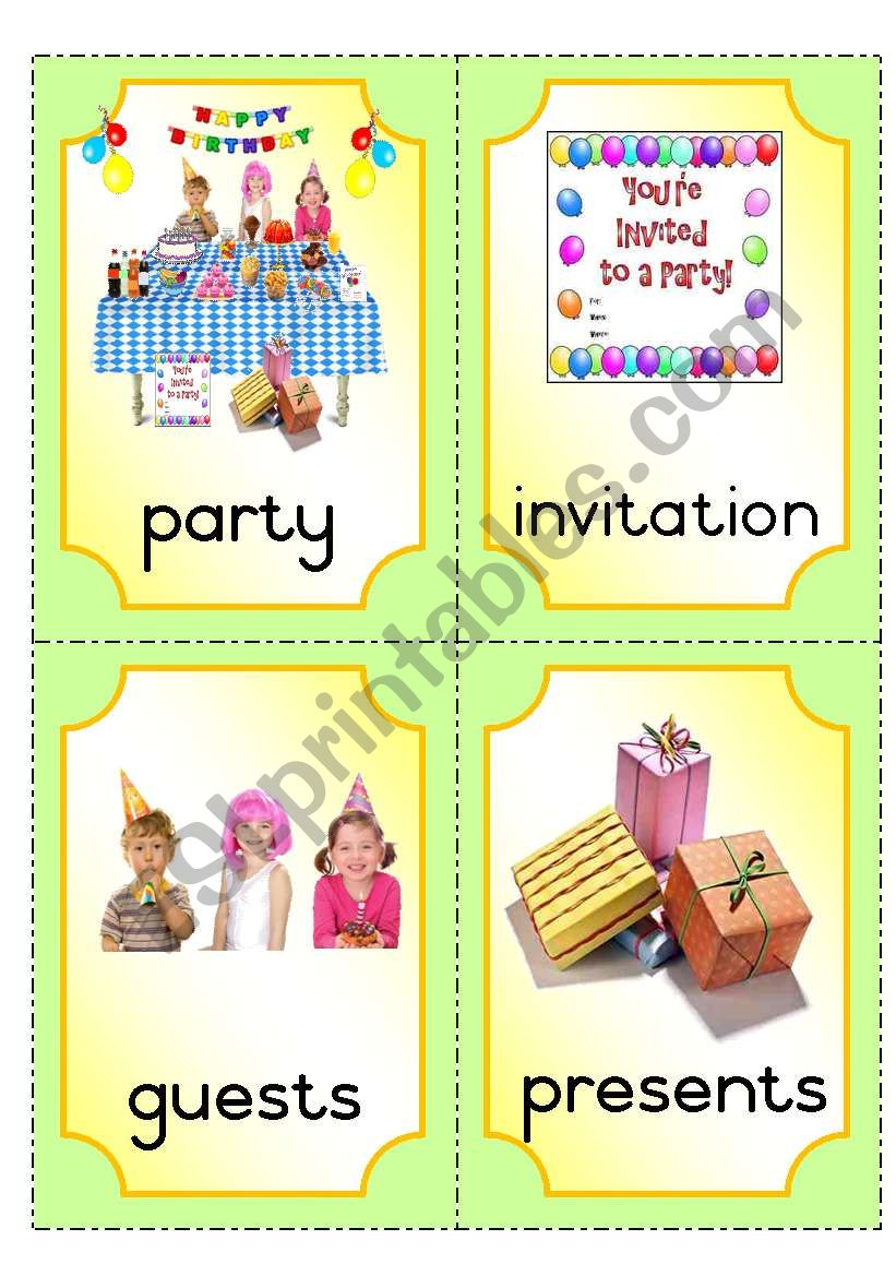 Party flashcards worksheet