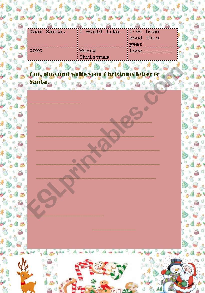 Christmas letter to Santa worksheet