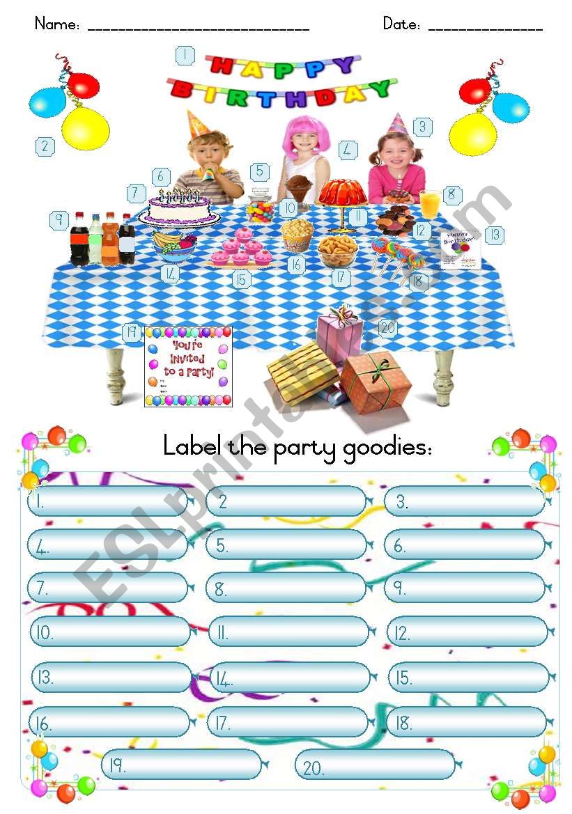 Party time worksheet