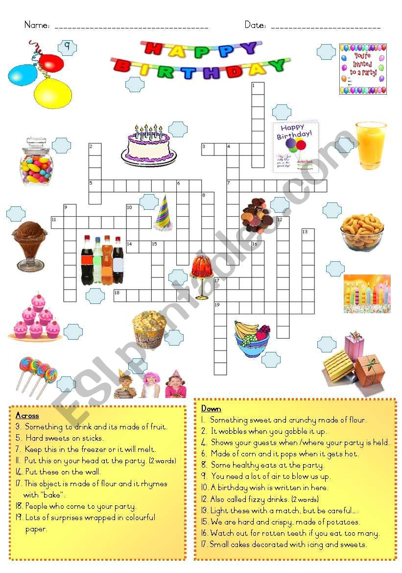 Birthday party - crossword puzzle