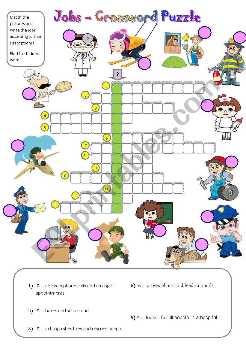 jobs - crossword puzzle worksheet