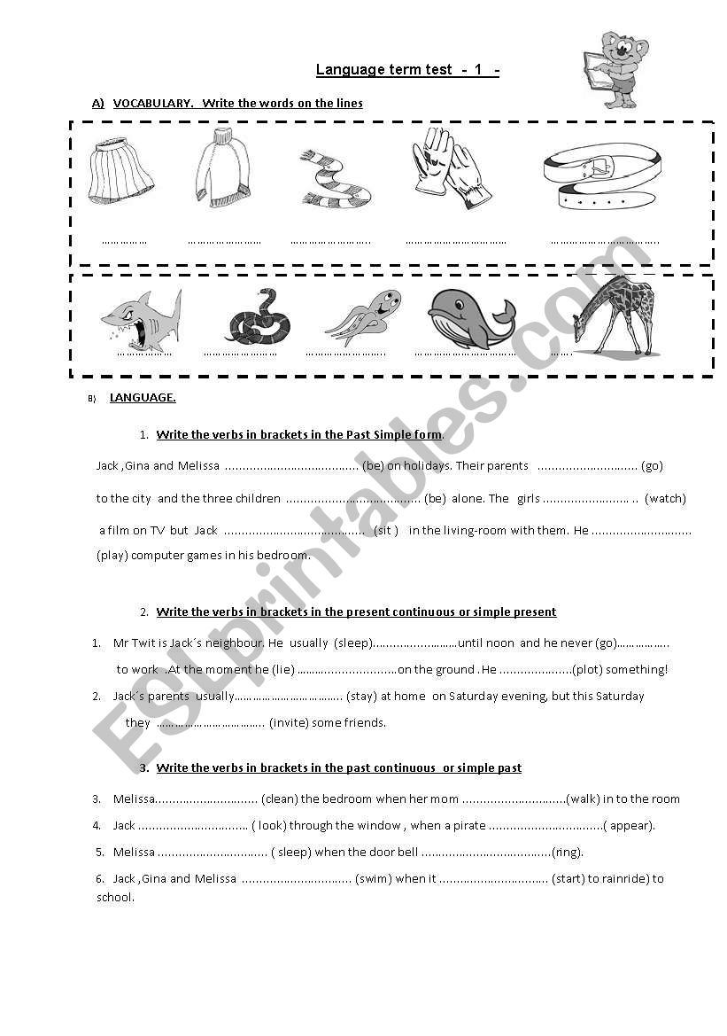 Term test worksheet