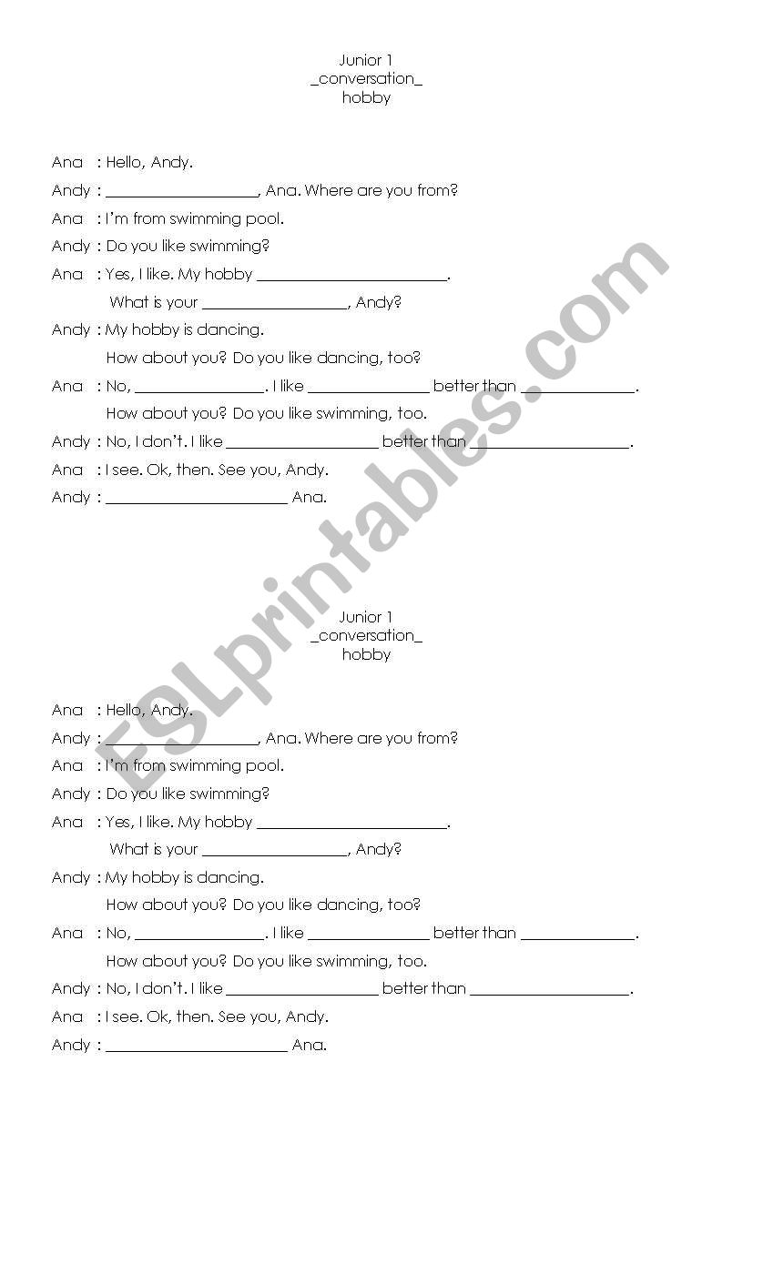 hobby worksheet