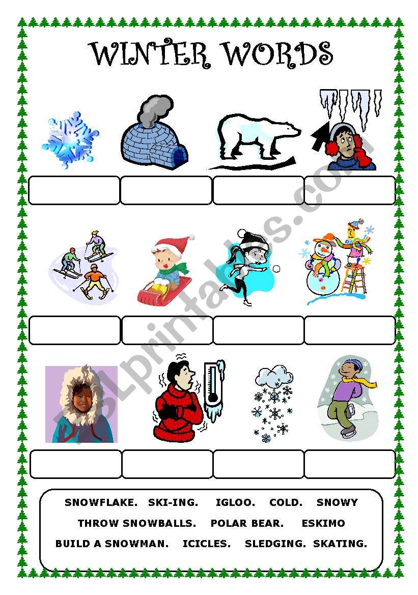 Winter words worksheet