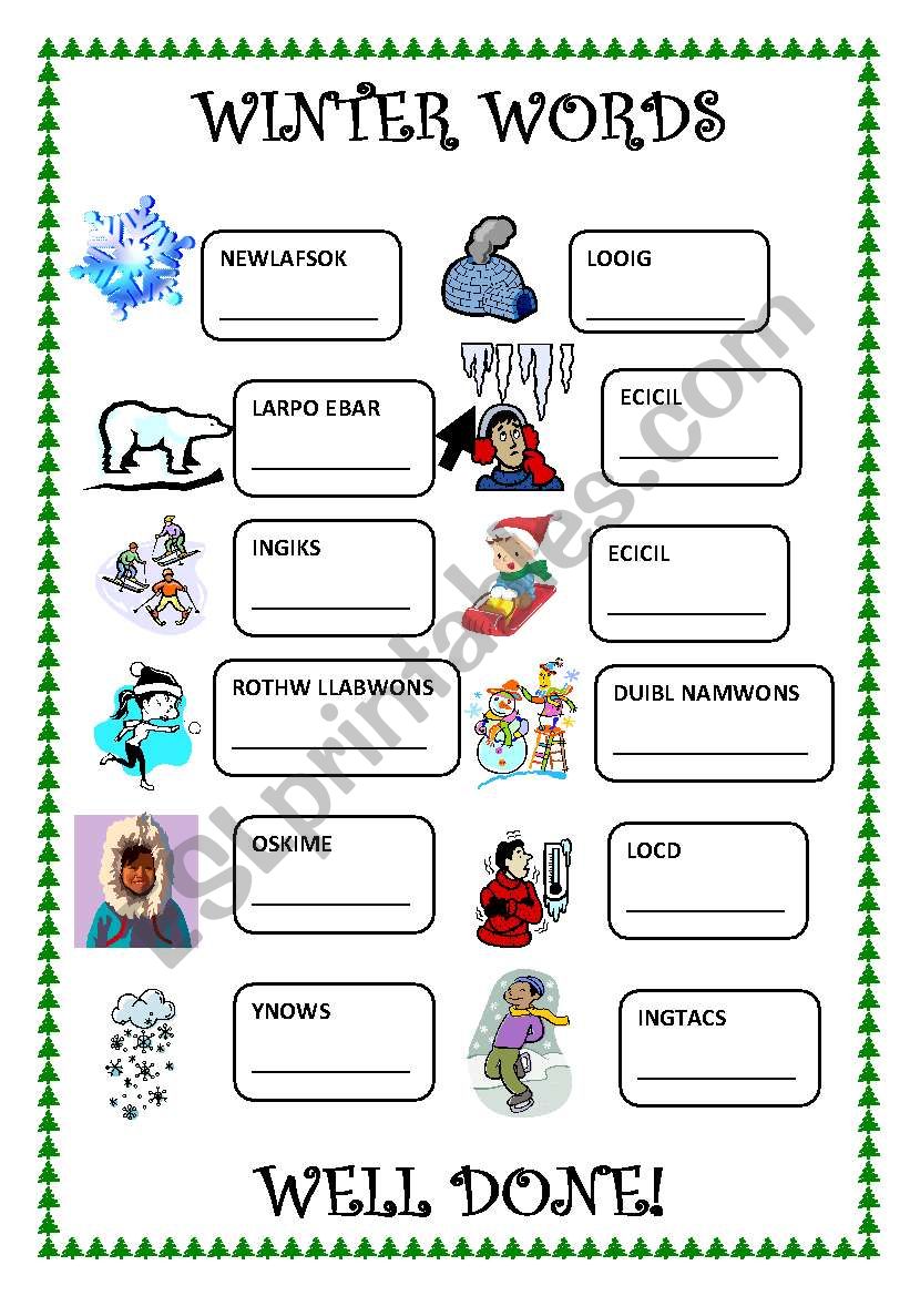 Free Printable Winter Words Cards