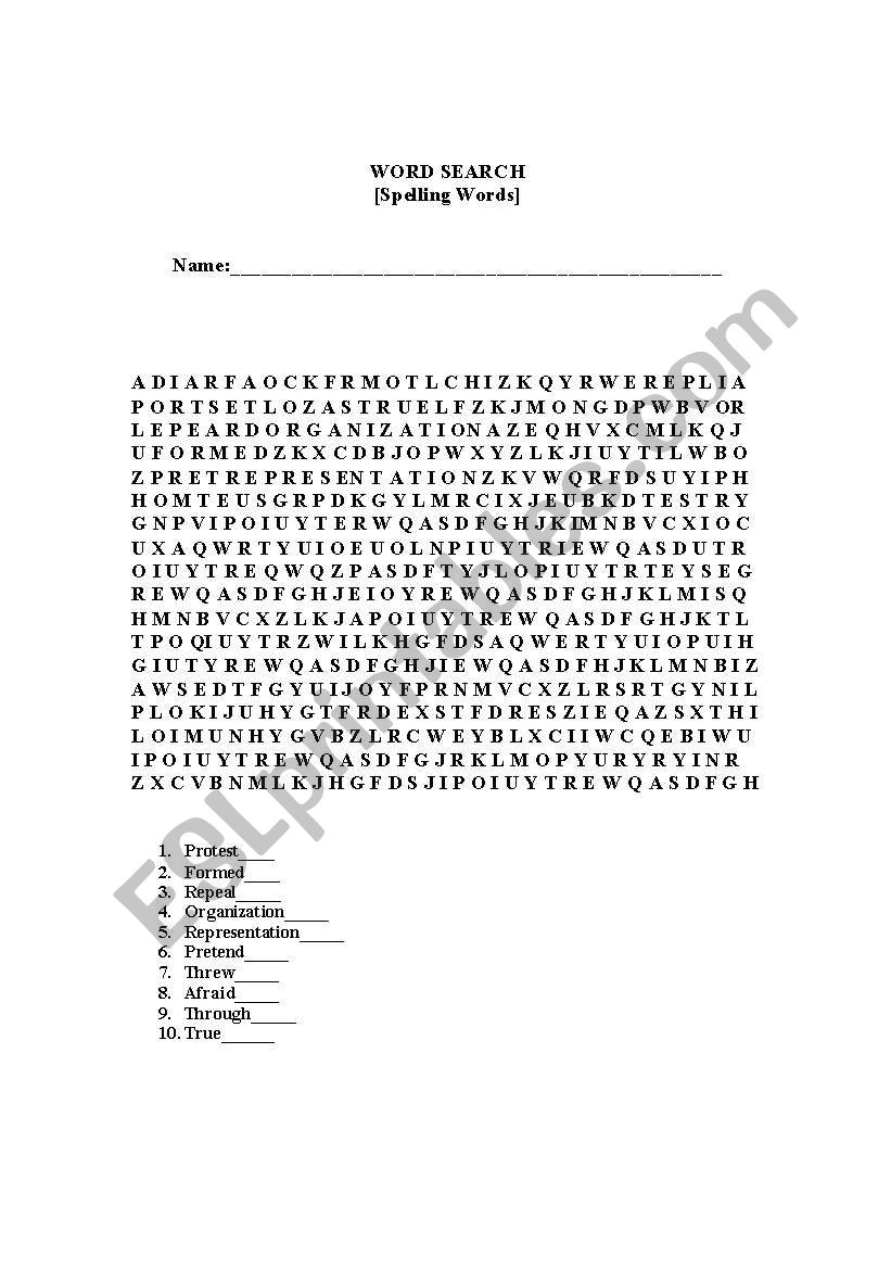 Vocabulary Word Search worksheet