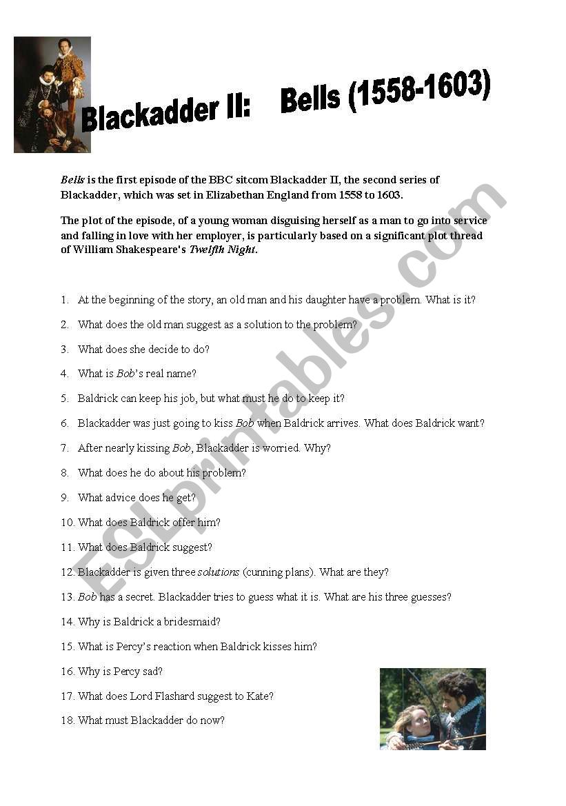 Blackadder II: Bells worksheet