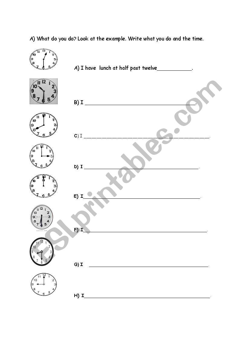 daily routines with time worksheet
