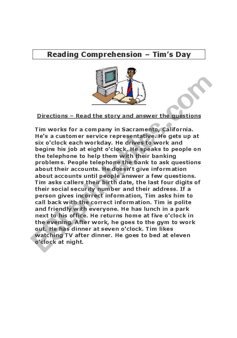 Reading Comprehension Exercise with Answer Sheet - 