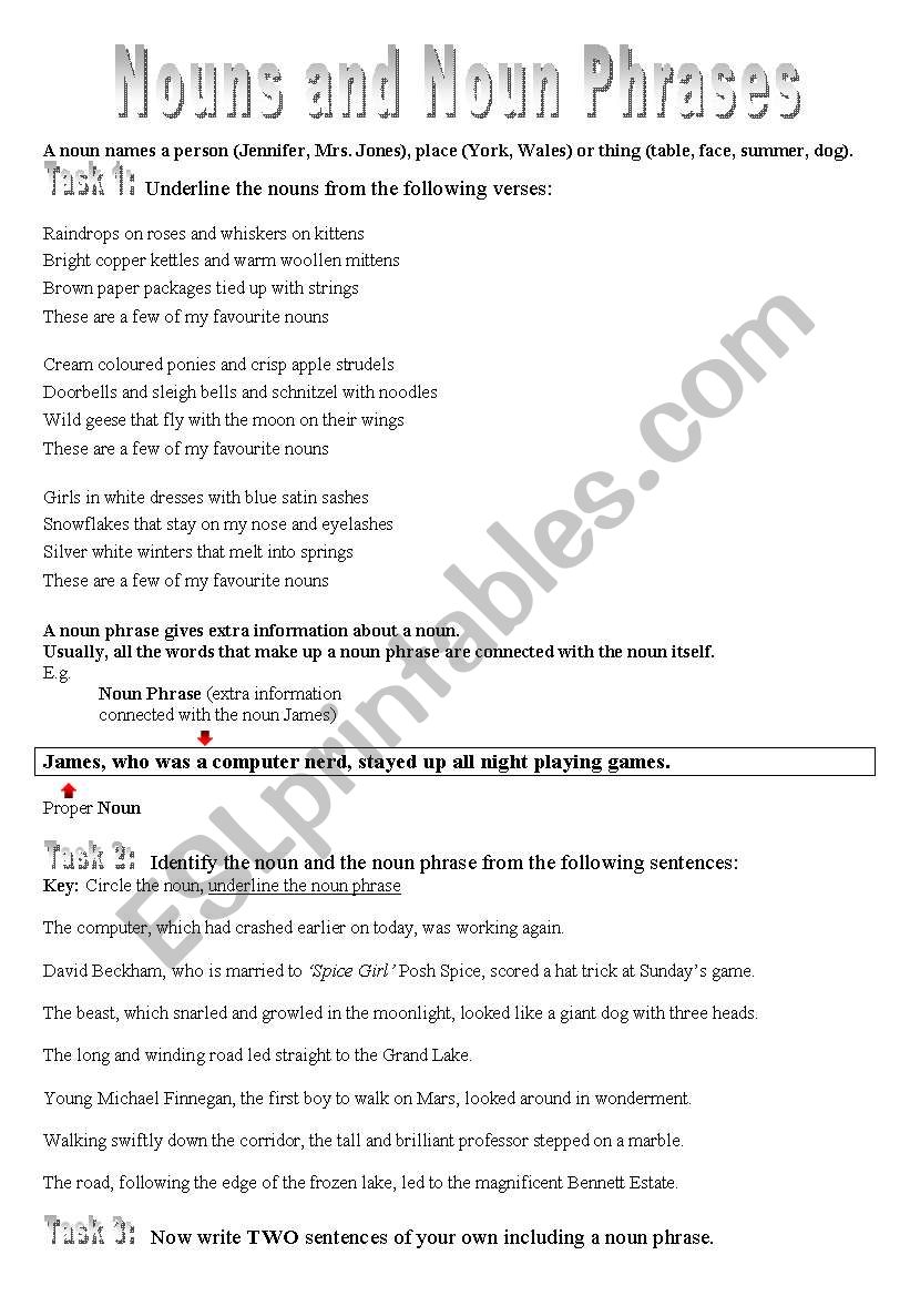 Nouns and Noun Phrases worksheet