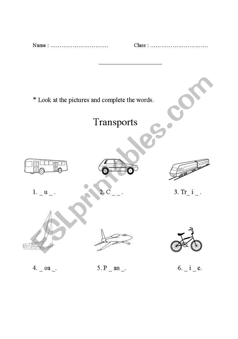 transport worksheet