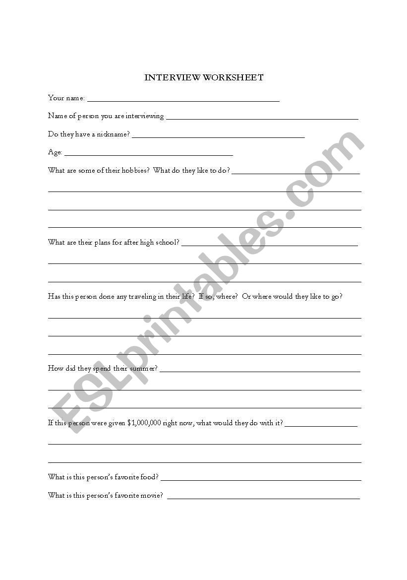 Interview process worksheet