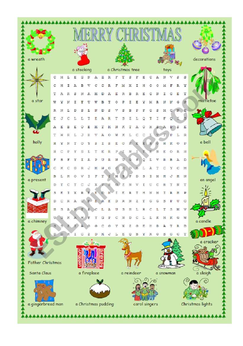 Christmas wordsearch worksheet