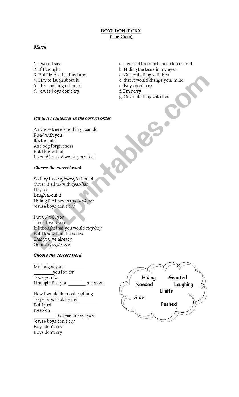 boys dont cry worksheet
