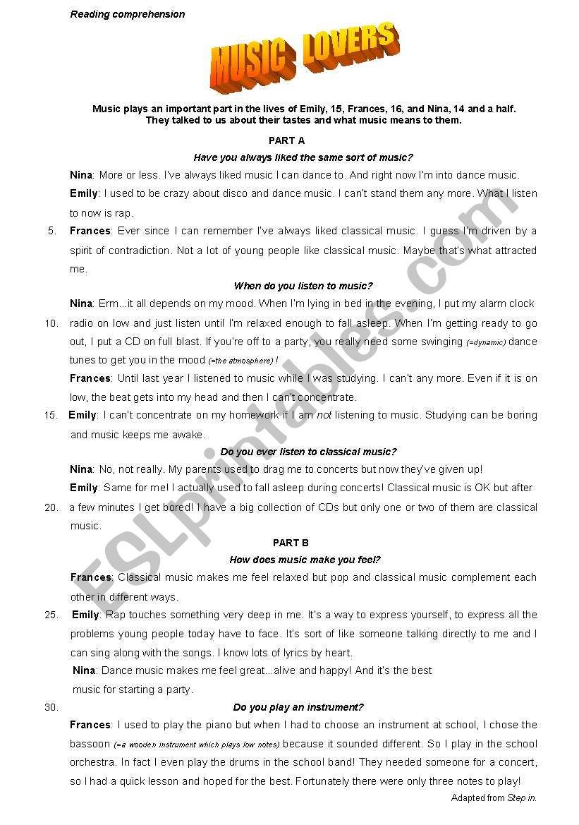 Music Lovers  worksheet