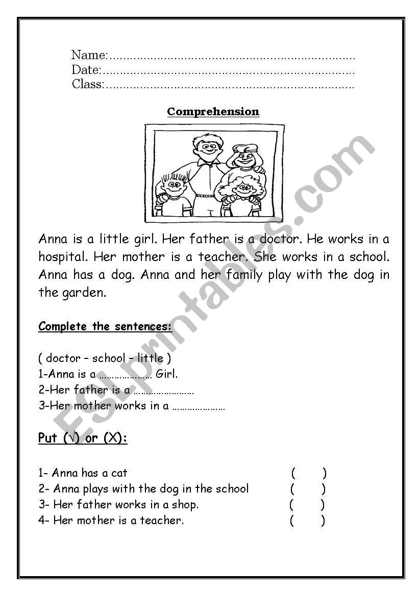 Reading Comprehension worksheet